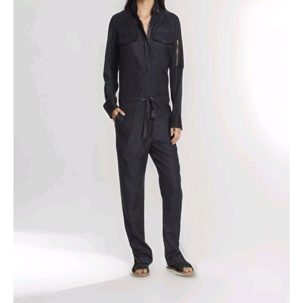 Rag & Bone Indigo Blue Denim Claire Jumpsuit Zip Ankle Hidden Buttons Pockets 2